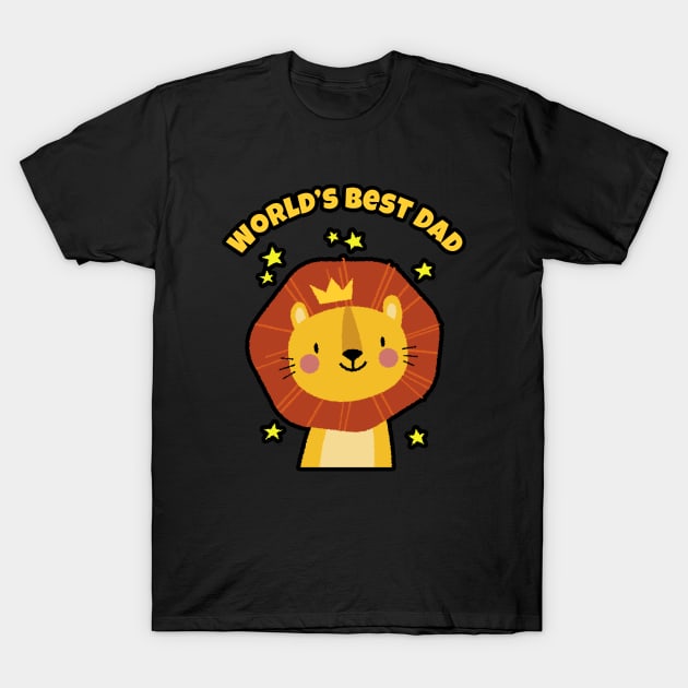 🦁 Cute Smiling Male Lion with Crown, World's Best Dad T-Shirt by Pixoplanet